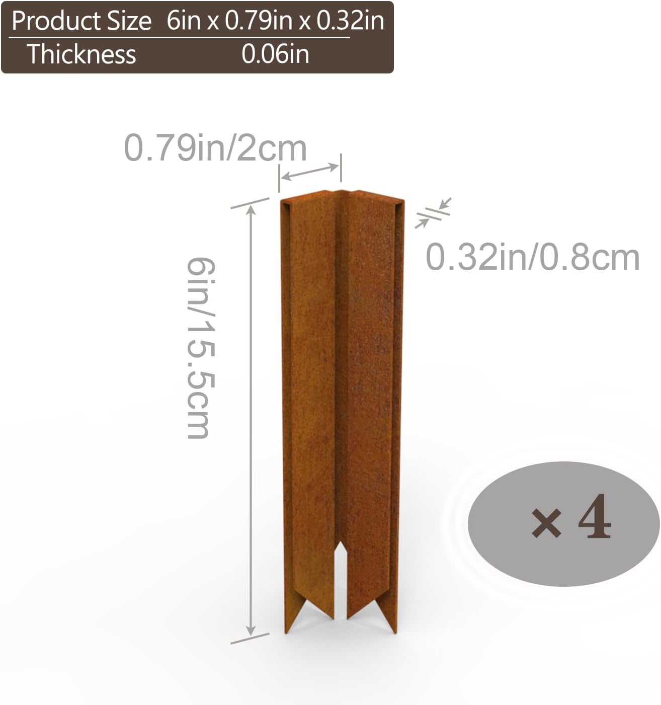 Cor-Ten Steel Landscape Edging Connector Clip with Rust Patina Finish, Pre-Rusted Cor-Ten Connector Clip, 6 in
