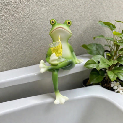 2 PCS Funny Frog Statue Flower Pot Hugger Resin Hanging Frog Figurine Planter Pot Decorations for Home Garden Fence Balcony Patio Lawn Yard Ornaments