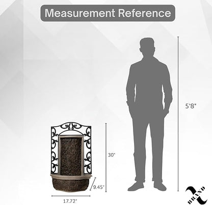 30" Wall Mounted Water Fountain – Indoor Outdoor, Black Stone Finish, Cascading Waterfall Decor