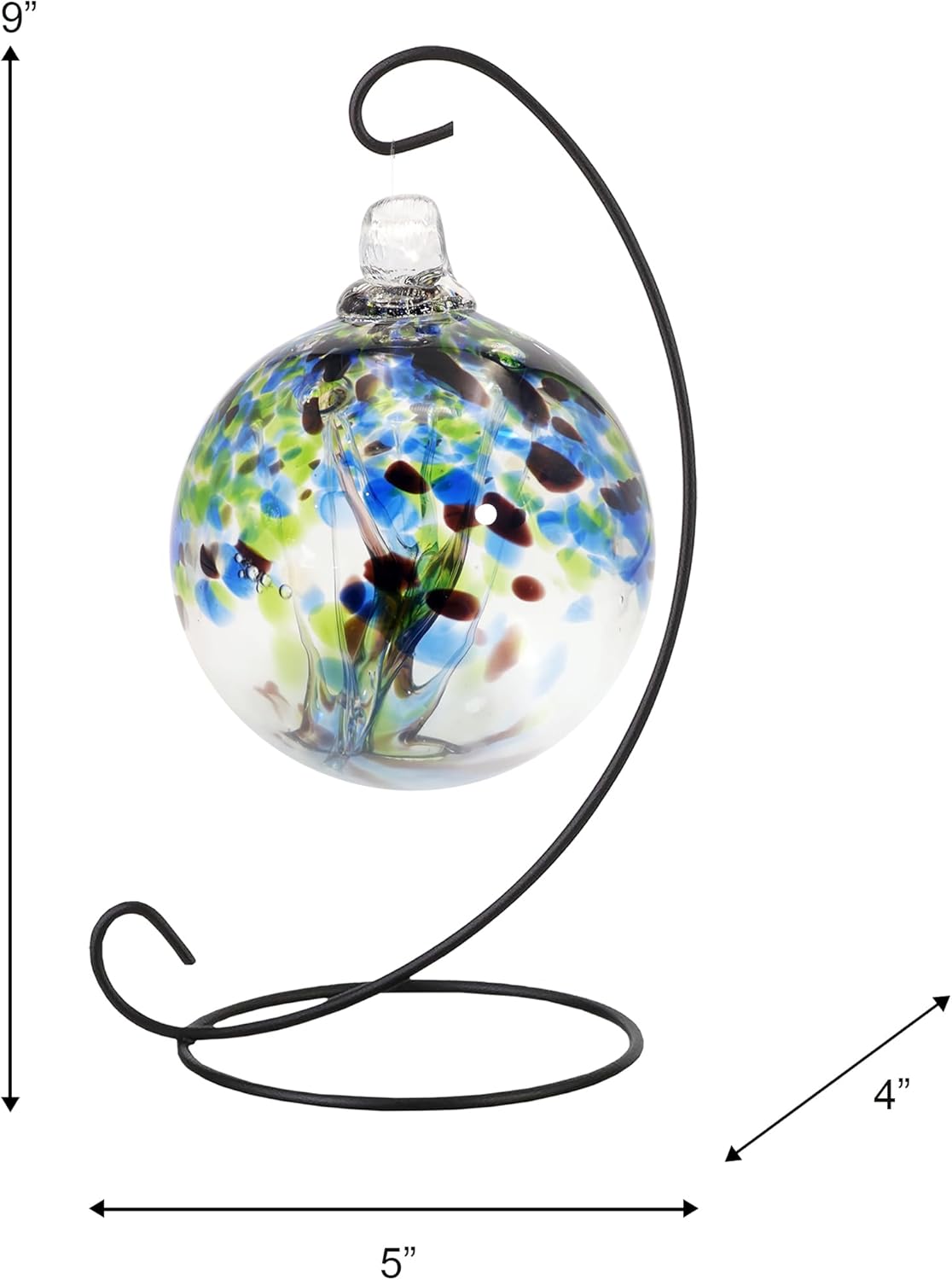 Dale Tiffany AC25002-D3 Rainbow Tree of Life Hand Blown Art Glass Ornament Witch Globe Gazing Ball, Mystic, 3" Diameter with Hanging Stand