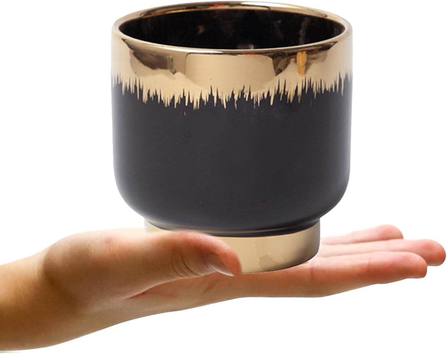 LB Black Gold Ceramic Planters for Indoor Plants, Succulent Plant Pots Ceramic Plant Pot, Modern Flower Pots for Living Room Office Home Decor, Round Flower Pot of 4.3 Inch(Plant Not Included)