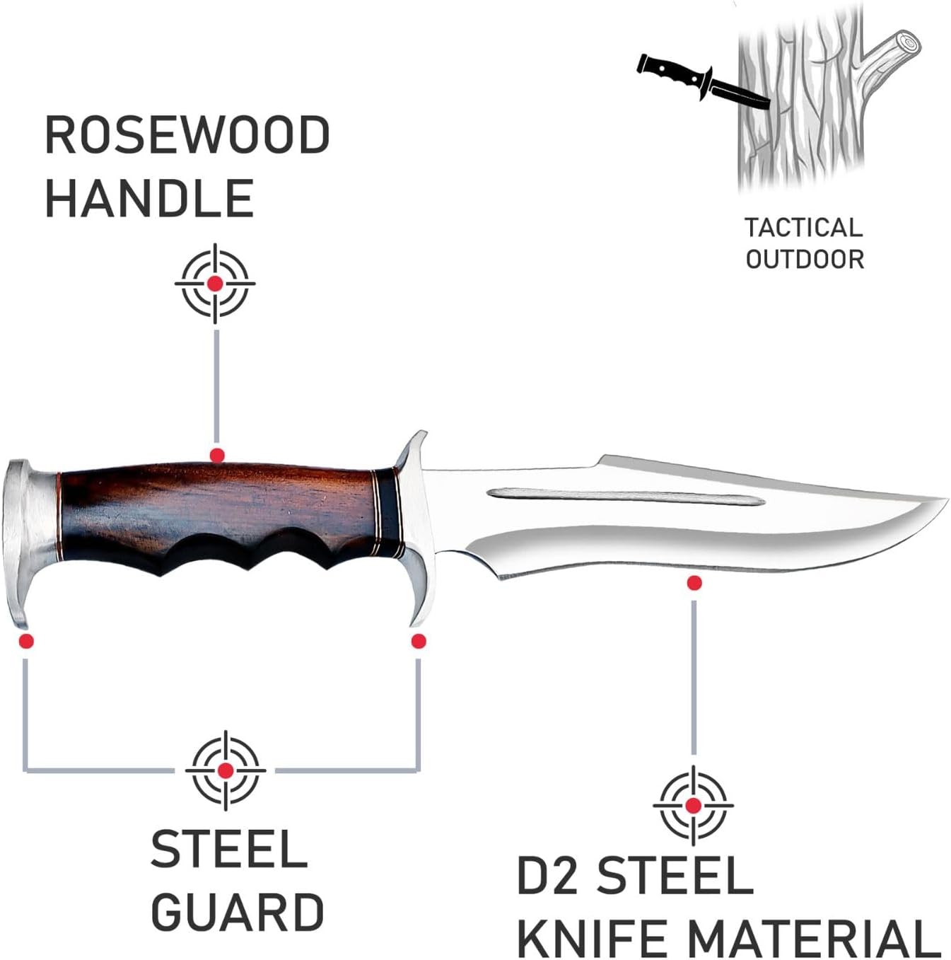 17 Inch D2 Large Bowie Knife with Sheath, Fixed Blade Hunting Knife, used for Bushcraft, Outdoor, and as a Camping Knife - Survival knife