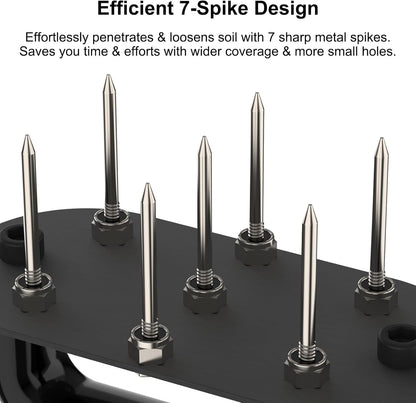Hand Tiller Garden Tool Lawn Aerator Spike Manual Tool Portable Handheld Aerator Lawn Tool with 7-Iron Spikes, Pre-Aessmbled Small Grass Aerator Tool, Cultivator Tiller Soil Lossener