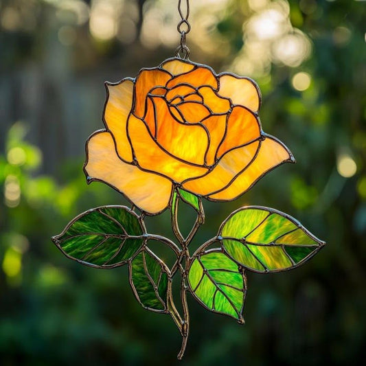 Rose Flower Acrylic Suncatcher Stained Glass Effect Window Car Hanging Christmas Ornament Indoor