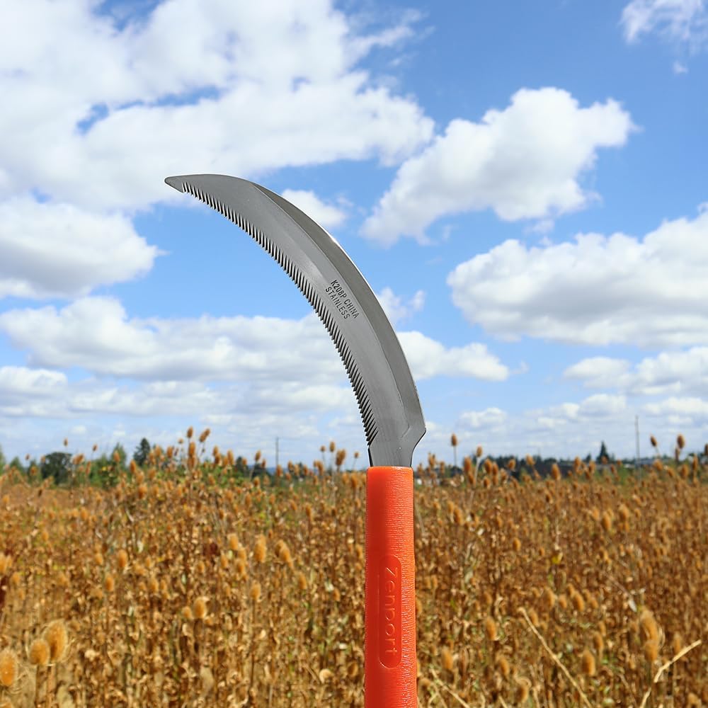 Zenport K208P Harvest Sickle with Plastic Handle, Light Serration, 6.5-Inch Stainless Steel Blade, Orange (3)