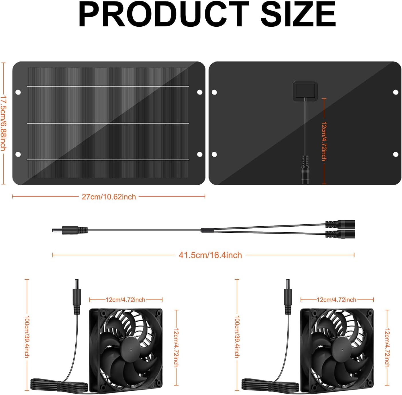 Solar Powered Fan Kit 12.6 Inch IPX7 Weatherproof, 15W Solar Panel with 2 Waterproof Fans, Intake or Exhaust Air Fan for Outside Backyard Chicken Coops, Greenhouses, Doghouse