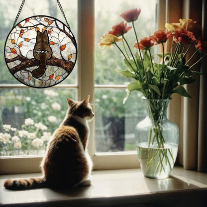 Custom Cat Portrait Stained Glass Window Hanging Light Catcher, Pet Memorial Stained Glass Photo, Cat Memorial Gift Pet Loss Gift