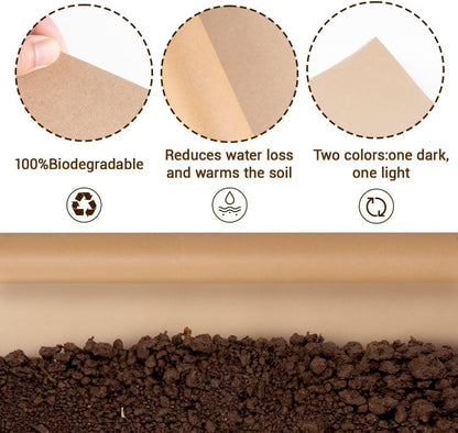 4 x 50 Ft Biodegradable Paper Weed Barrier Heavy Duty Biodegradable Landscape Fabric Garden Bed Grass Garden Paper Weed Control Barrier Weed Paper for Landscaping