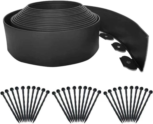 Landscape Edging 33FT,Garden Edging Borders [Extra Tall 4IN High] Flexible Lawn Edging Kit with 30pcs Stakes,Mini Plastic Fence for Landscaping Yard Flowerbeds,Grass-Black