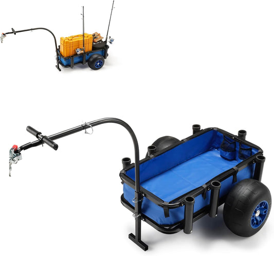 Beach Fishing Cart, 13" Big Wheels Black PU Solid Balloon Tires for Sand, Fishing Wagon Cart Large