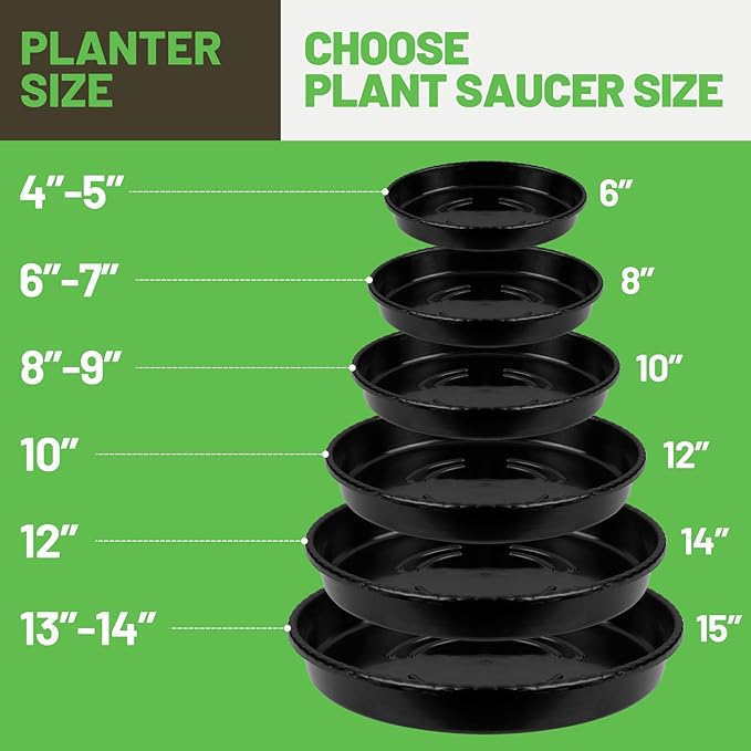 MUDEELA 6 Pack of 14 inch Plant Saucer, Durable Plastic Plant Trays for Indoors, Plastic Flower Plant Pot Saucer, Made of Thicker, Stronger Plastic, with Taller Design (14" - 6 Pack)