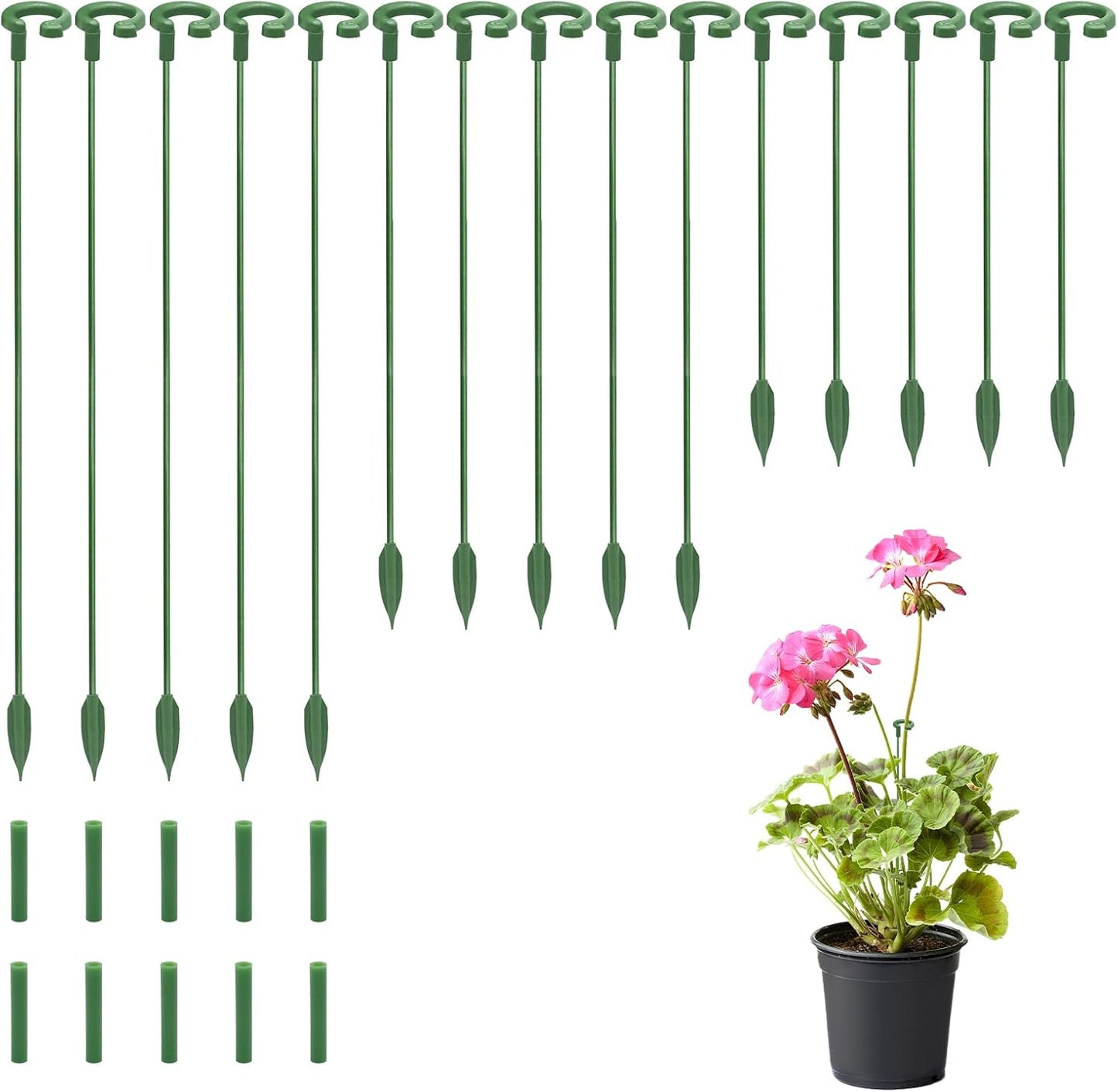 Adjustable Plant Support Stakes with, 15 Pack Green Garden Stakes for Indoor Outdoor Potted Plants, Orchids, Tomatoes, Roses, Single Stem Support Stakes