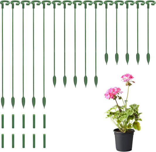 Adjustable Plant Support Stakes with, 15 Pack Green Garden Stakes for Indoor Outdoor Potted Plants, Orchids, Tomatoes, Roses, Single Stem Support Stakes