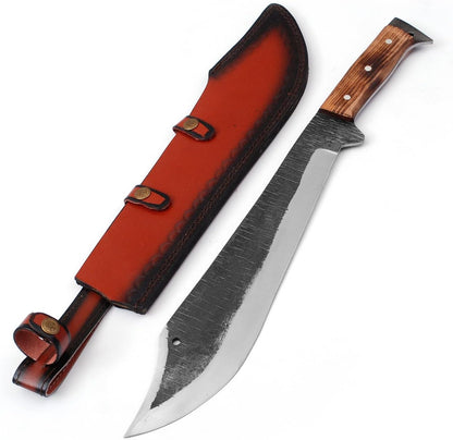 Armory Replicas™ Into The Wild High Carbon Steel Full Tang Outdoor Camping Machete – 14-inch Blade with Textured Finish, Sheesham Wood Handle & Genuine Leather Sheath