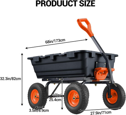 Garvee 800 LBS Poly Garden Dump Cart, Heavy-Duty Wheelbarrow with 10 in Tires, 180° Rotating Handle, Steel Frame and Quick Release System Garden Dump Cart for Soil Plants Gardening Tools Wood