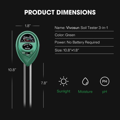 VIVOSUN Soil Tester, 3-in-1 Plant Moisture Meter Light and PH Tester for Home, Garden, Lawn, Farm