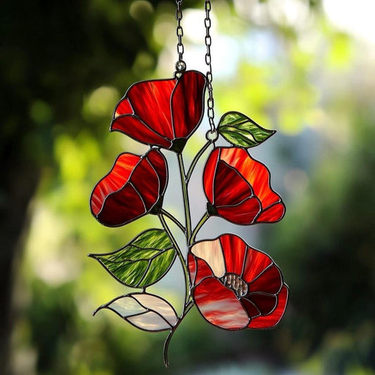 Poppies August Birth Flower Acrylic Suncatcher Stained Glass Effect Window Car Hanging Christmas