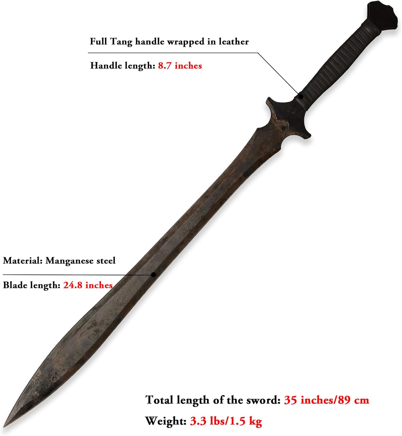 SV Handmade cast Manganese Steel Chopping Blade Sword, Full Tang, Outdoor, Hunting, Camping, Hiking, Survival, with Protective Cover, Multiple Styles to Choose from