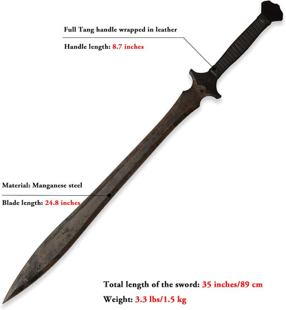 SV Handmade cast Manganese Steel Chopping Blade Sword, Full Tang, Outdoor, Hunting, Camping, Hiking, Survival, with Protective Cover, Multiple Styles to Choose from