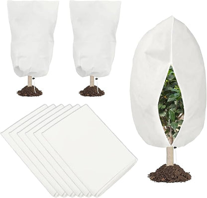 6 PCS Plant Covers Freeze Protection, 47.2"x31.5" Frost Blankets with Zipper Drawstring Reusable Winter Plant Protectors Bag Covers for Outdoor Garden Trees, Shrubs Cover for Frost Cold Pest, White