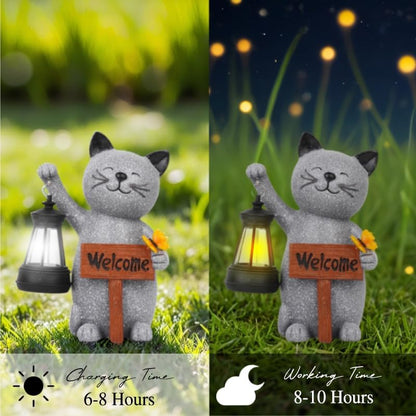 Cat Garden Statues with Solar Lantern, Outdoor Figurine Resin Sculpture Hanging Solar Power Lights for Decoration Yard Patio Balcony Lawn Ornament Art Decor, Unique Gift for Grandma Wowen Mom