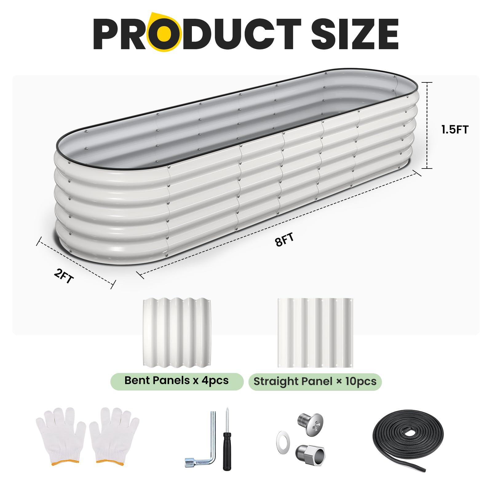 Pattiumo Galvanized Raised Garden Bed 8×2×1.5 FT, Round Metal Raised Garden Bed Outdoor Planter Box