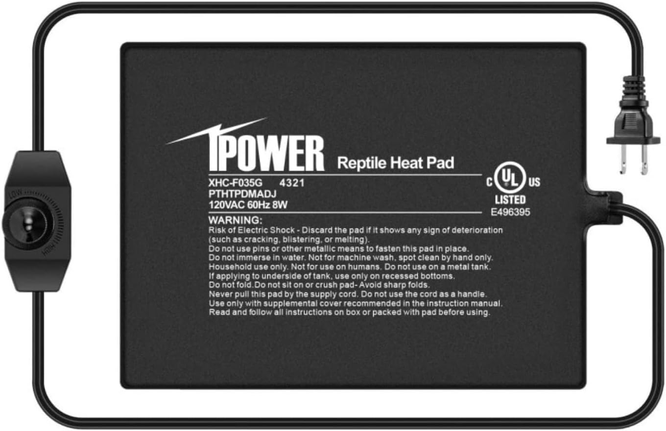 iPower 6 by 8 Inch Reptile Heating Pad with Temperature Adjustable Controller Knob, Under Tank Warmer Terrarium Heat Mat for Reptiles and Amphibians