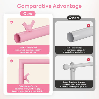 Over The Table Rod Stand with Clamps, Adjustable 32''-79'' Tall 32"-131" Length, Pink Table Arch Stand Metal Balloon Frame Hanging Rod for Weddings Birthdays Party Garden Arbors Decoration