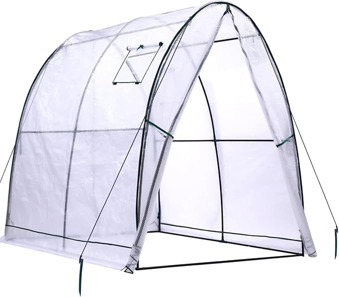 Ohuhu Portable Tunnel Greenhouse Outdoor: Heavy Duty Walk in Green House with Mesh Windows Durable Plastic PE Cover for Outside, 5.9x5.9x6.6 FT, White