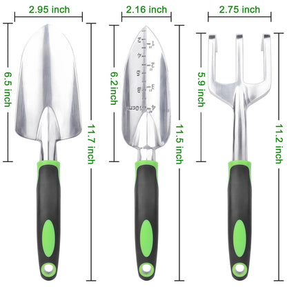 Garden Tools Set, 3 Pack Heavy Duty Gardening Tools Set Include Garden Shovel, Transplant Trowel