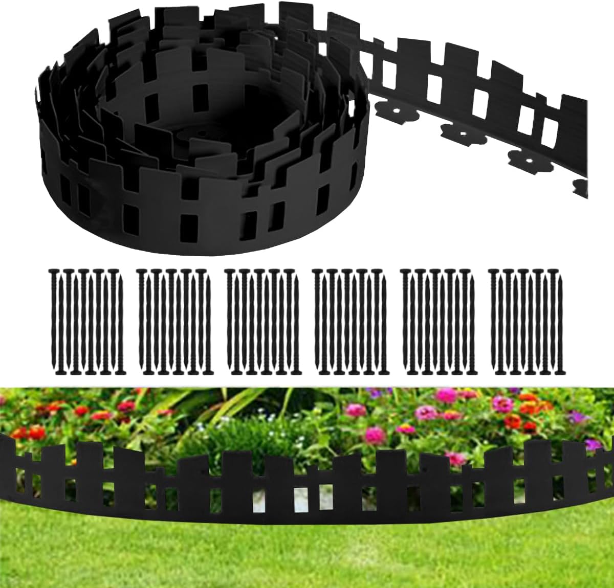 Garden Edging 33FT, Landscape Edging Borders [Extra Tall 4.6IN ] Flexible Lawn Edging Kit with 60pcs Stakes,Mini Plastic Fence for Tree Flowerbeds Grass Yard -Black-1