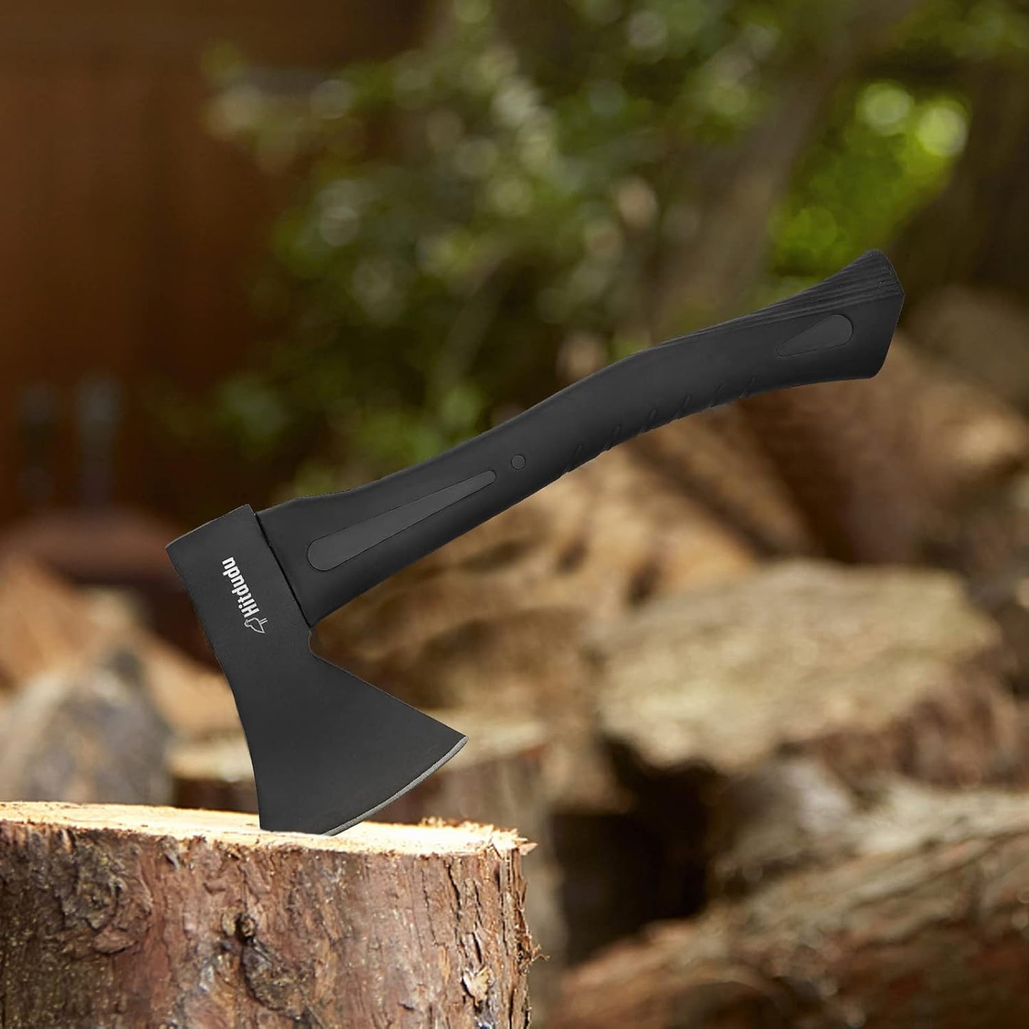 Camping Hatchet 2Pack, 14" Camping Axe Throwing Axe for Outdoor Wood Splitting and Kindling, Forged Carbon Steel Heat Treated, Fiberglass Shock Reduction Handle with Anti-Slip Grip