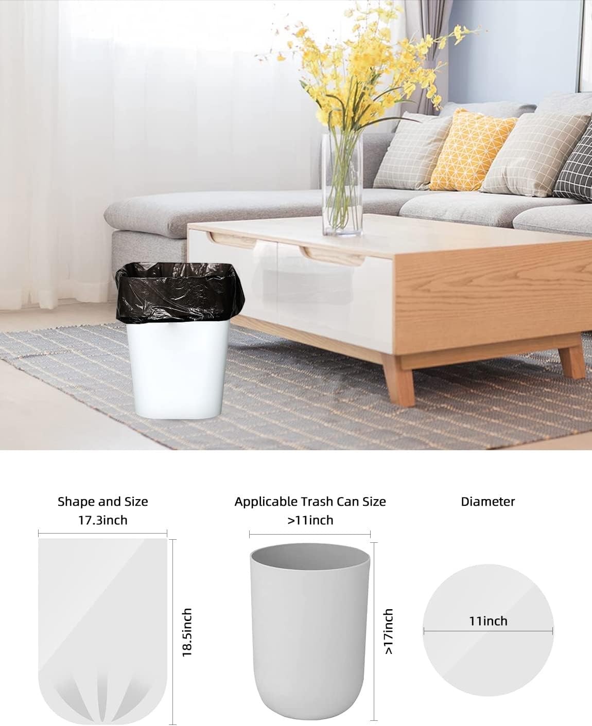 Small Trash Bags 80 Counts, Waikas Garbage Bags for Bathroom Car Mini Trash Can, Plastic Bag for Bedroom Living Room, 4 Gallons, Black