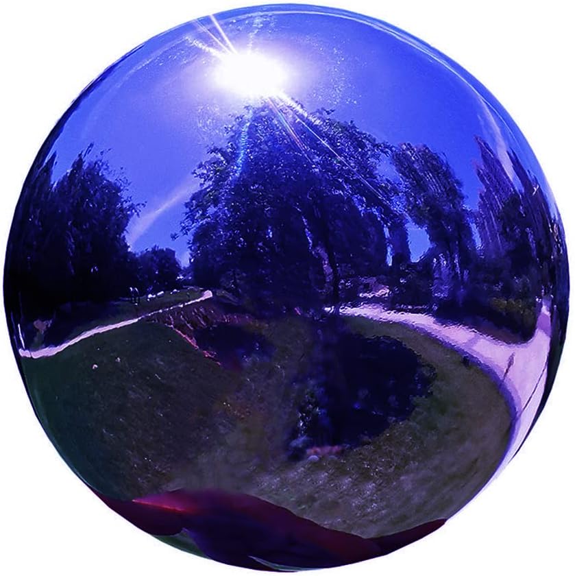 Blue Gazing Globe Mirror Ball in Stainless Steel, Shiny Hollow Sphere Sparkling Housewarming Outdoor Ornament (6 Inch)
