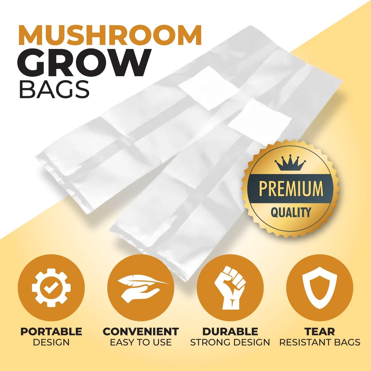 40 Pack, Mushroom Grow and Spawn Bags - Extra Thick Polypropylene Material, Tear Resistant - Size 13" x “4 x “4 with 0.2 Micron Filter Breathable - Spawn Rye