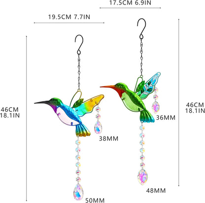 YU FENG 2PCS Hummingbird Suncatchers,Stained Glass Window Hanging Ornament,Rainbow Maker Crystal Prism Suncatcher Outdoor Indoor Home Garden Party Decoration