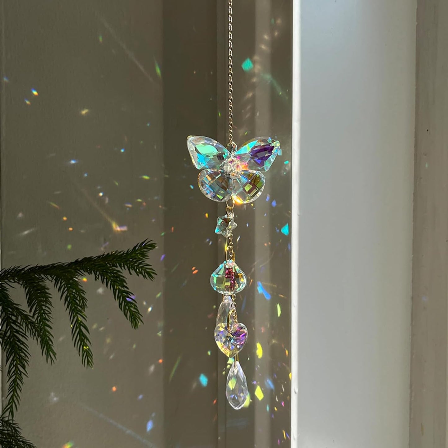 Crystal Butterfly Suncatcher for Windows Hanging Prism Ornament Indoor Rainbow Maker Home Sun Catchers Decoration, Butterfly