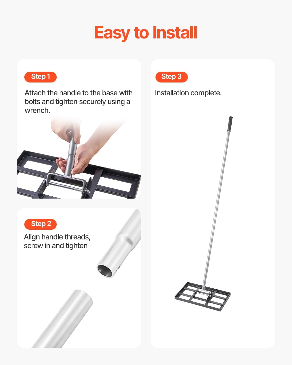 VEVOR Lawn Leveling Rake, Lawn Leveler with 78 in Handle, 17x10 in Ground Plate, Rust-Resistant Carbon Steel Soil Leveler, 5 Heights Adjustable, Effort Saving Lawn Leveling Tool for Yard Golf Court