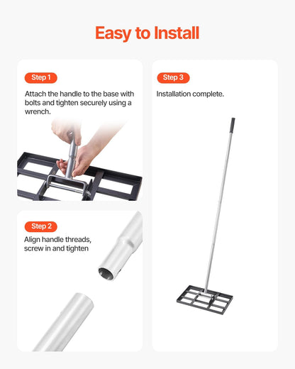 VEVOR Lawn Leveling Rake, Lawn Leveler with 78 in Handle, 17x10 in Ground Plate, Rust-Resistant Carbon Steel Soil Leveler, 5 Heights Adjustable, Effort Saving Lawn Leveling Tool for Yard Golf Court