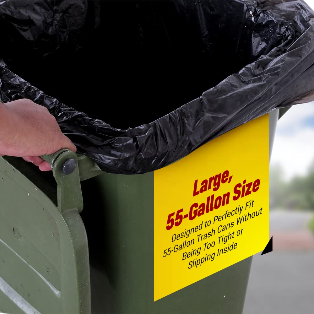 Dyno Products Online 55-Gallon, 1.5 Mil Thick Heavy-Duty Black Trash Bags, 50 Count - Large Garbage Liners (35W X 55L) Fits Huge Cans for Home Garden Lawn Yard Recycling Construction & Commercial Use