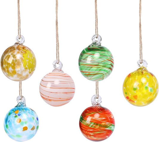 VCUTEKA Hanging Garden Gazing Ball, Hand-Blown Glass Witch Ball for Outdoor Garden Décor, 6pcs 3" Colorful Swirl