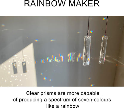2PCS 5" Large Crystal Sun Catcher Prisms, STINO Hanging Suncatchers with Glass Prism, Rainbow Maker for Windows, Balcony, Kitchen, Garden Decoration (1, Net Rectangle Clear 2Pcs)