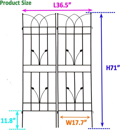 2 Pack Metal Garden Trellis 71" Black Fence Rustproof Garden Trellis for Climbing Plants Support Roses Flower Outdoor Lawn, Black