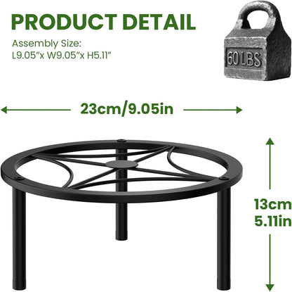 TOSKING Heavy Duty Metal Plant Stand - 9-inch Round Tray with Geometric Pattern, Adjustable Leveling Feet & Rust-Resistant Finish for Indoor/Outdoor Use