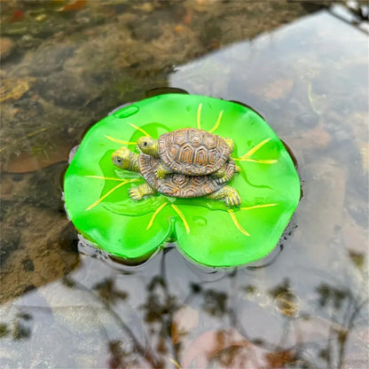 2 PCS Turtle and Frog Resin Statues on for Lotus Leaves, Vibrant Green Outdoor Decor for Gardens, Pools, Ponds, Flower Pots - Perfect for Easter, Halloween, Christmas, Garden Decorations