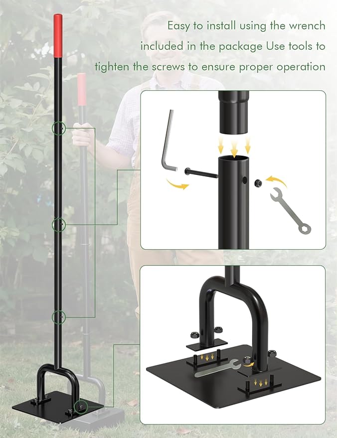 Heavy Duty 10"x10" Steel Tamper Tool with 57" Long Handle and Rubber Grip, Hand Compactor Tool for Soil, Gravel, Asphalt, Driveway, Sidewalk and Paver Base Leveling