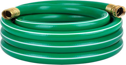 Worth Lead-in Green Garden Hose 5/8 in. x 25 ft. -Kink Free, No Leaking, Male/Female Fittings -Heavy Duty Durable Flexible Lightweight Water Pipe -Brass Aluminum Ends for Household & Yard Use