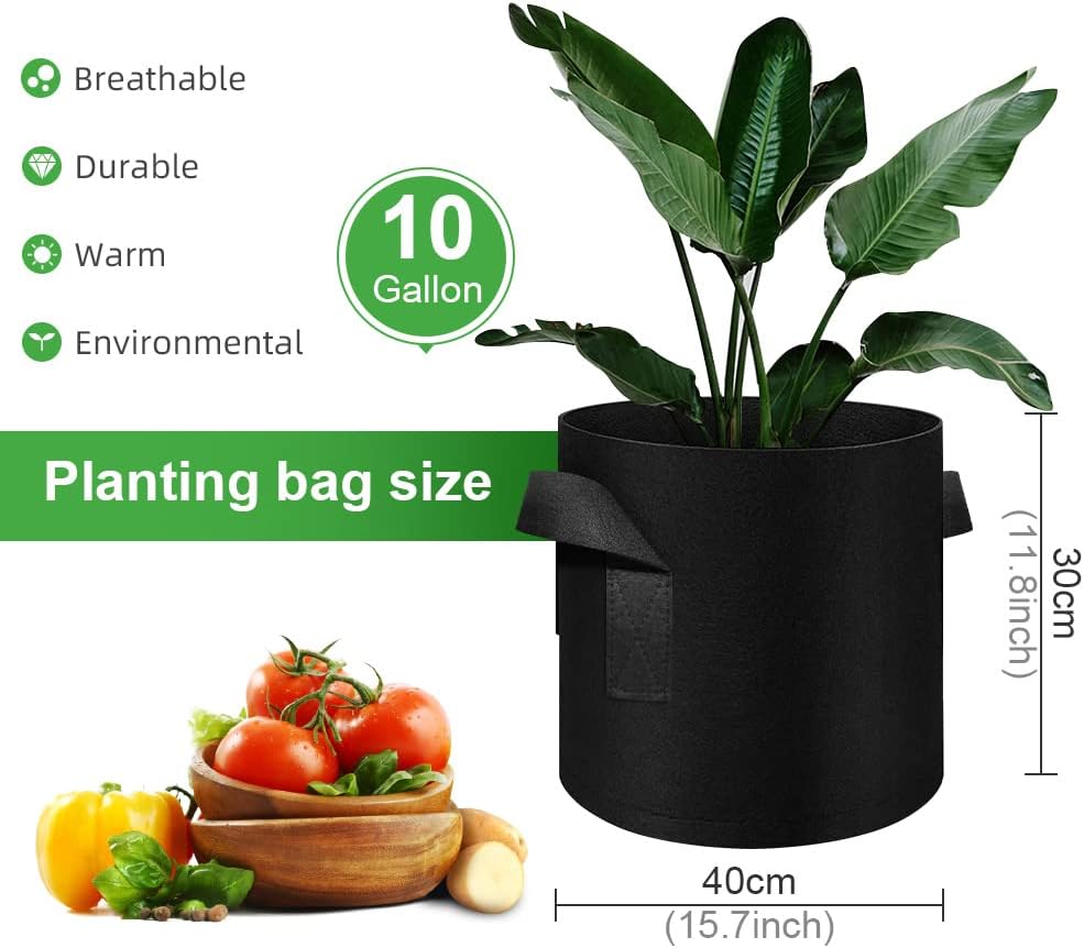 150-Pack 10 Gallon Grow Bags Bulk, Heavy Duty Thickened Nonwoven Fabric Pots with Handles, Felt Breathable Planter Bag, Garden Growing Bag for Vegetable Flower Plants Fruits, Black