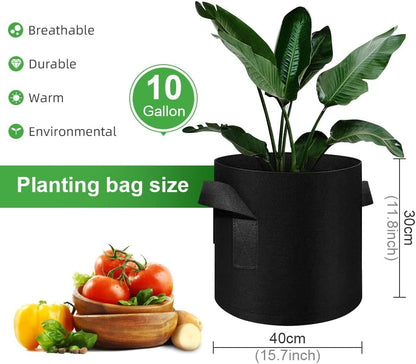 150-Pack 10 Gallon Grow Bags Bulk, Heavy Duty Thickened Nonwoven Fabric Pots with Handles, Felt Breathable Planter Bag, Garden Growing Bag for Vegetable Flower Plants Fruits, Black