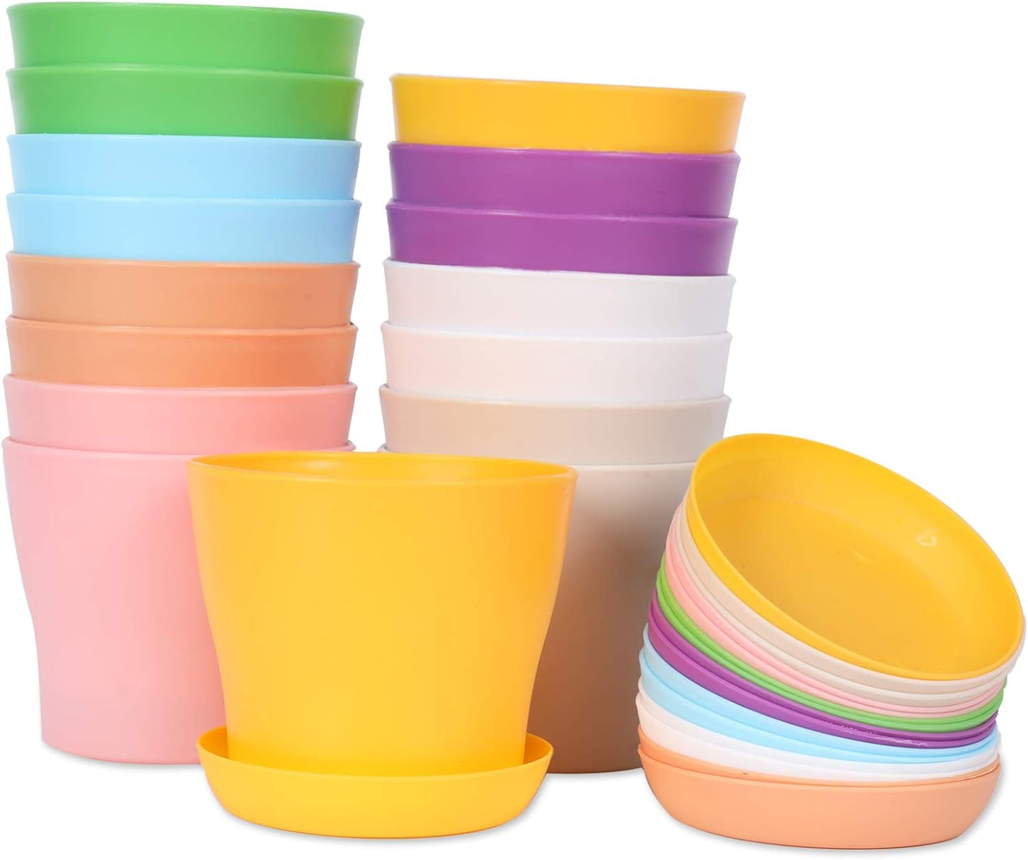 JERIA 16-Pack 4" Plastic Flower Plant Pots Thickened Seedlings Nursery Pots, Colorful Flower Plant Container Seed Starting Pots with Pallet (8 Colors)